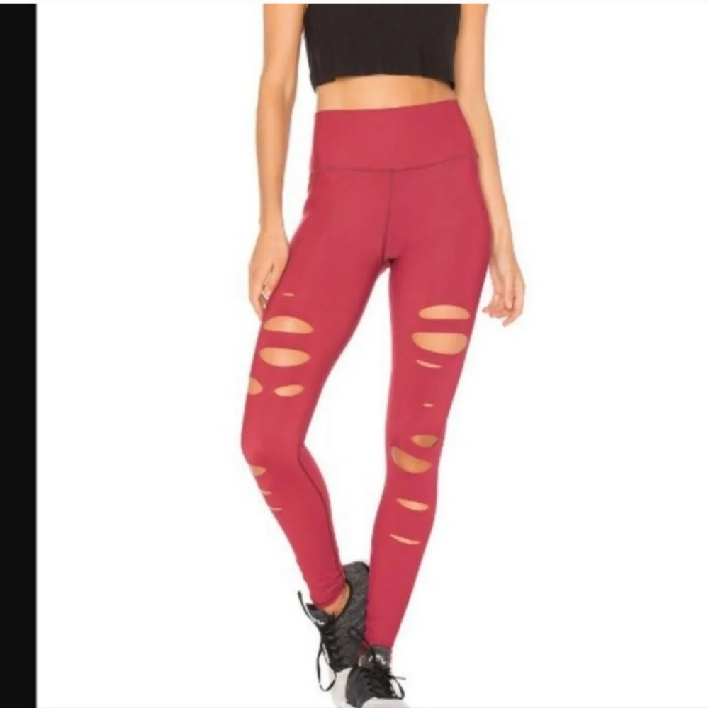 Alo High Waisted Ripped Warrior Leggings Red Size Medium